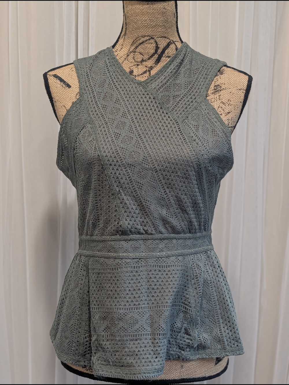 BCBGMaxAzria Green Lace Peplum Top